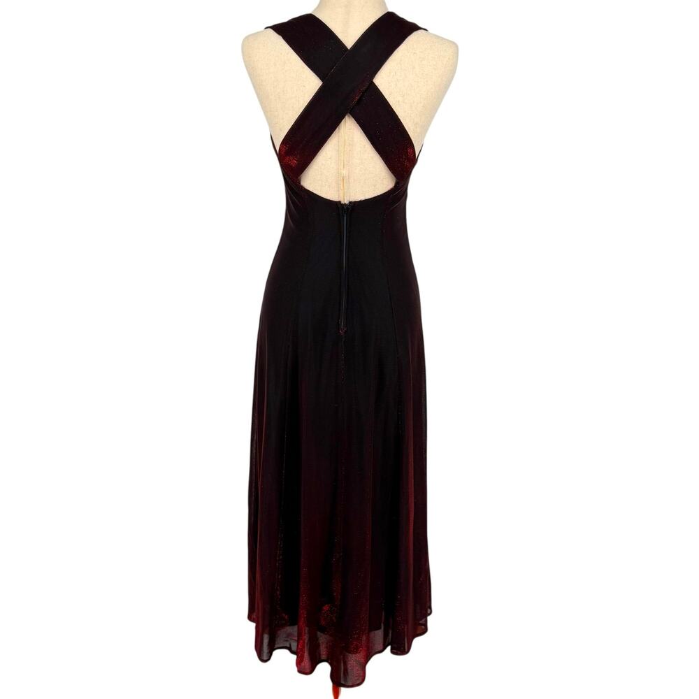 VTG 80s Women's Red Black Sparkly Two Toned Maurices A Line Maxi Prom Dress 7/8 - Picture 5 of 12